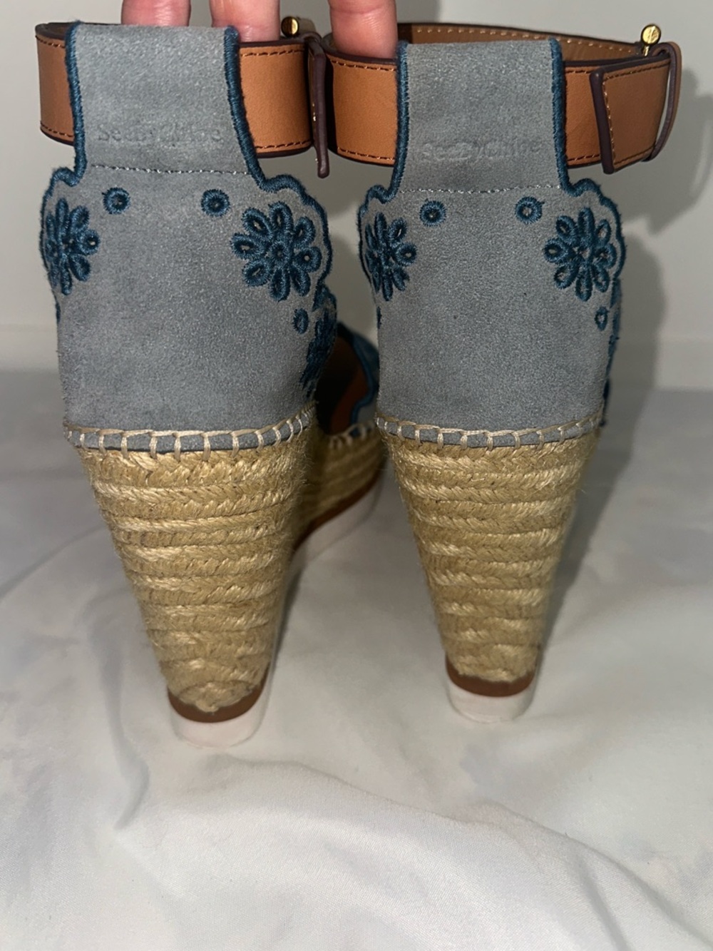 See by Chloe Floral Scalloped Espadrille Wedges Size 37 - Picture 9 of 9
